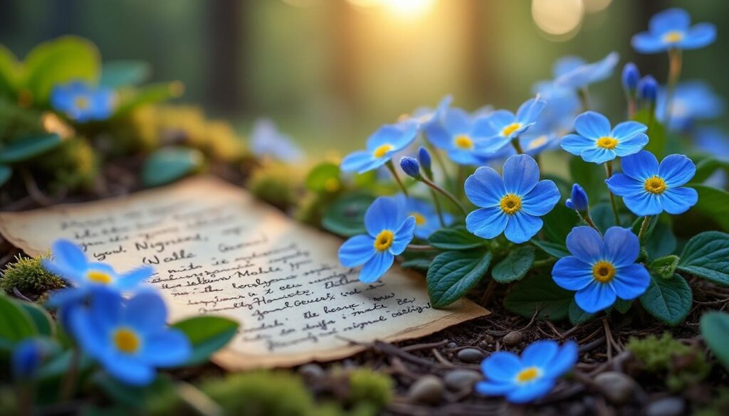 découvrez la signification et la symbolique du myosotis dans la culture et le langage des fleurs, un symbole d'amour fidèle et de souvenir.