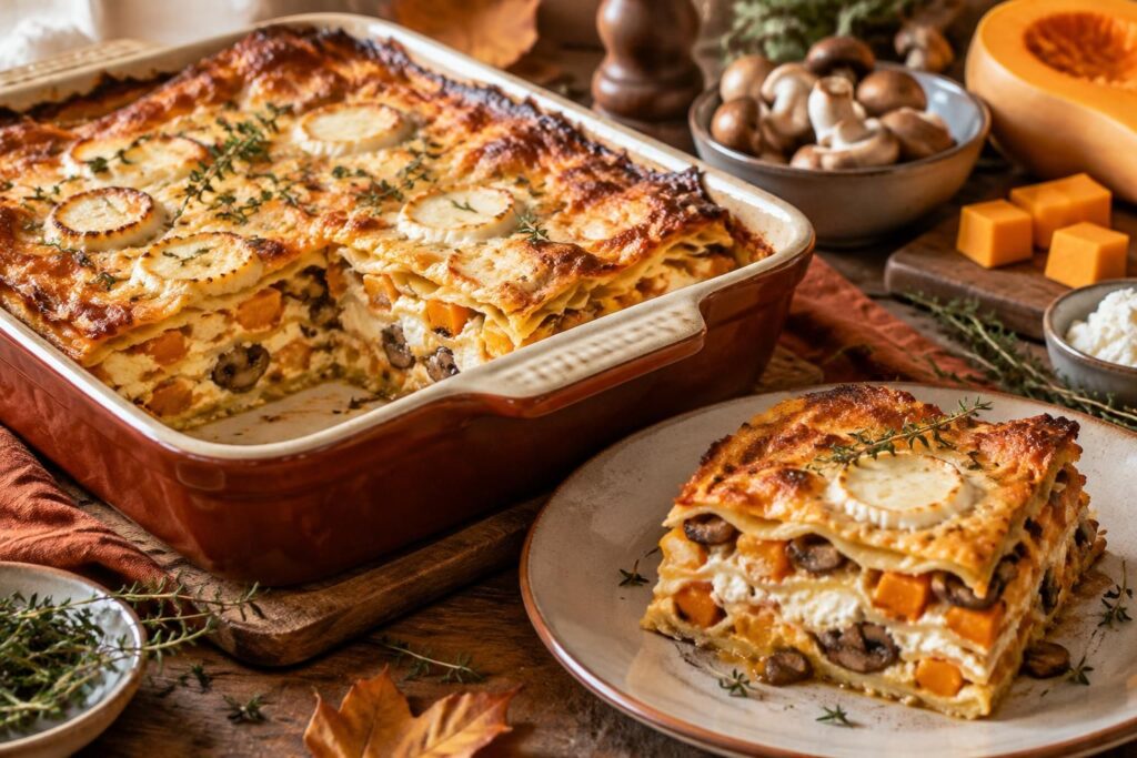 découvrez des lasagnes gourmandes au butternut et aux champignons, sublimées par la ricotta ou le chèvre : des recettes fondantes et réconfortantes.