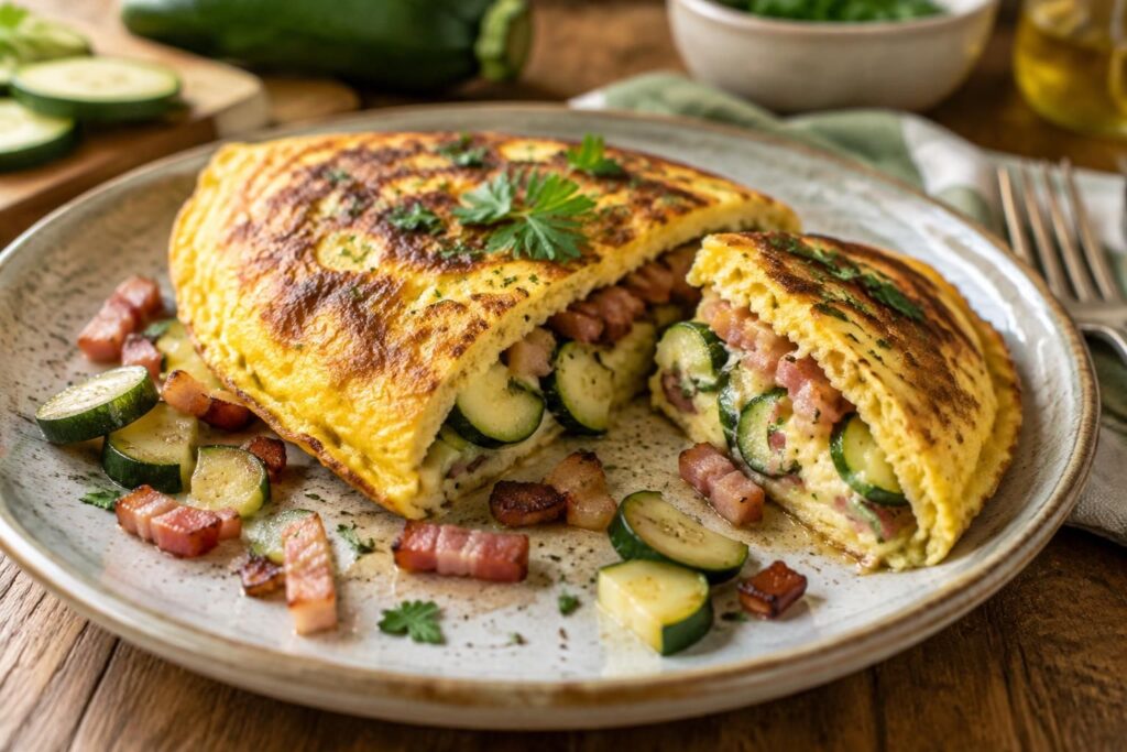 découvrez une omelette aux courgettes et aux lardons, facile à préparer et pleine de saveurs pour un repas gourmand et rapide.